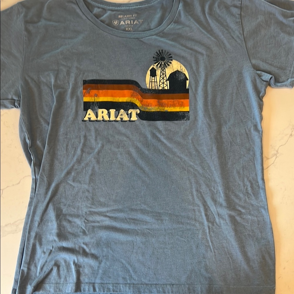 Ariat Blue Tee with Windmill Graphic